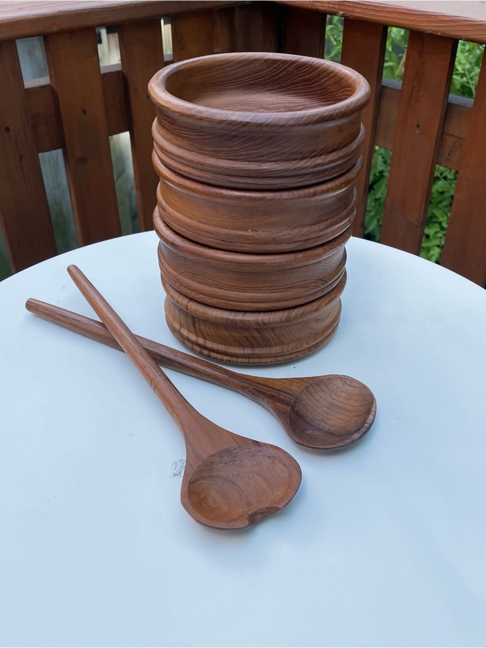 Vintage Mid-Century Modern Genuine Teak Wood Salad Bowl Set